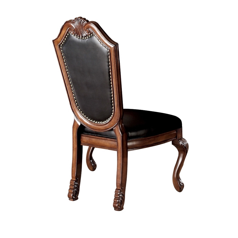 Bowery Hill Side Chair Set of 2 with Black Synthetic Leather and Cherry Finish