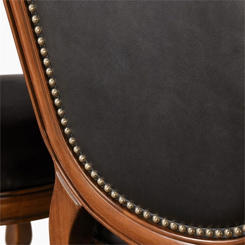 Bowery Hill Side Chair Set of 2 with Black Synthetic Leather and Cherry Finish