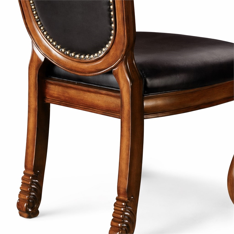 Bowery Hill Side Chair Set of 2 with Black Synthetic Leather and Cherry Finish