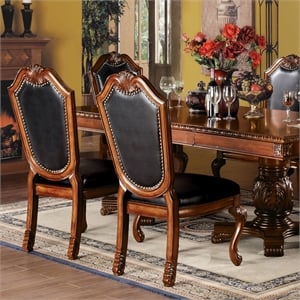 Bowery Hill Side Chair Set of 2 with Black Synthetic Leather and Cherry Finish