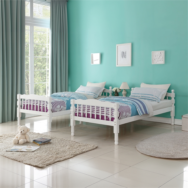 Bowery Hill Wooden Twin/Twin Convertible Bunk Bed in White