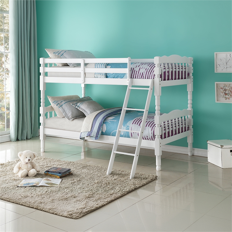 Bowery Hill Wooden Twin/Twin Convertible Bunk Bed in White