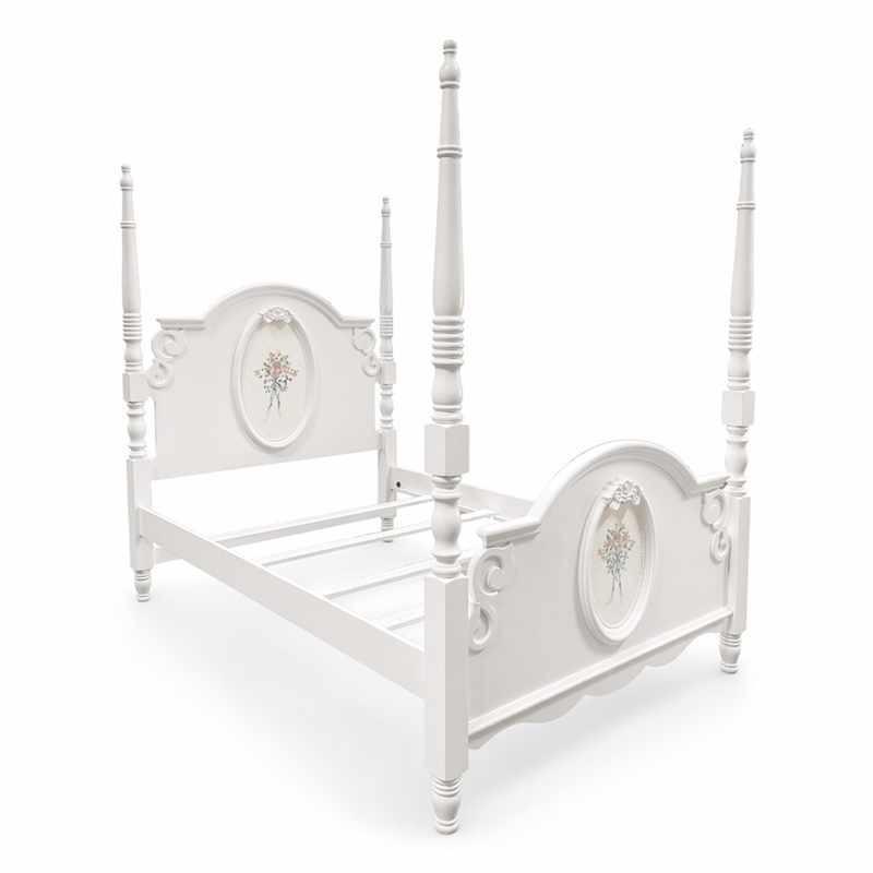 Bowery Hill Contemporary Wooden Twin Poster Bed in White
