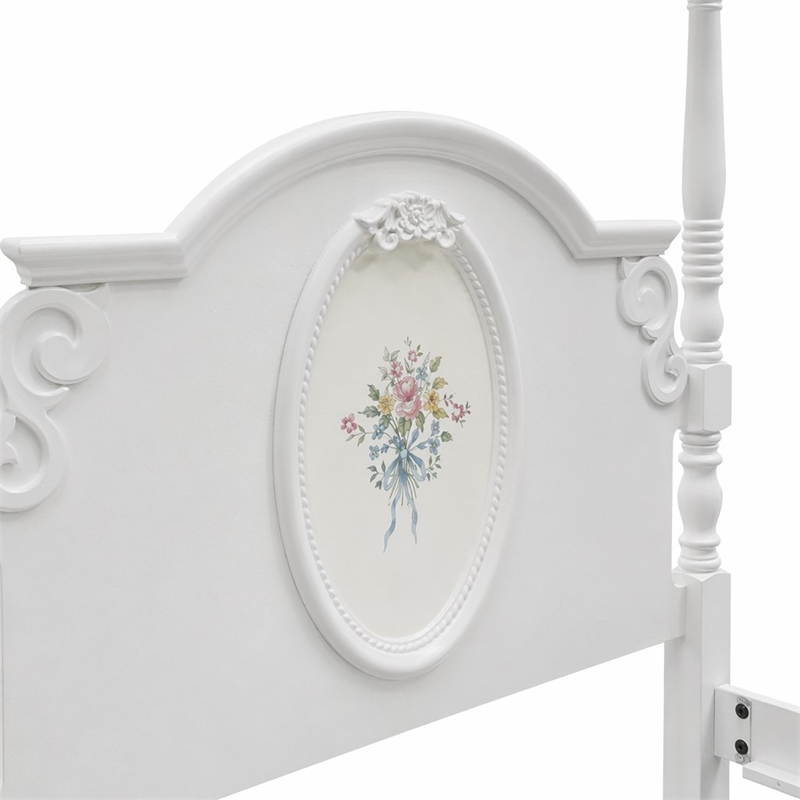 Bowery Hill Contemporary Wooden Twin Poster Bed in White