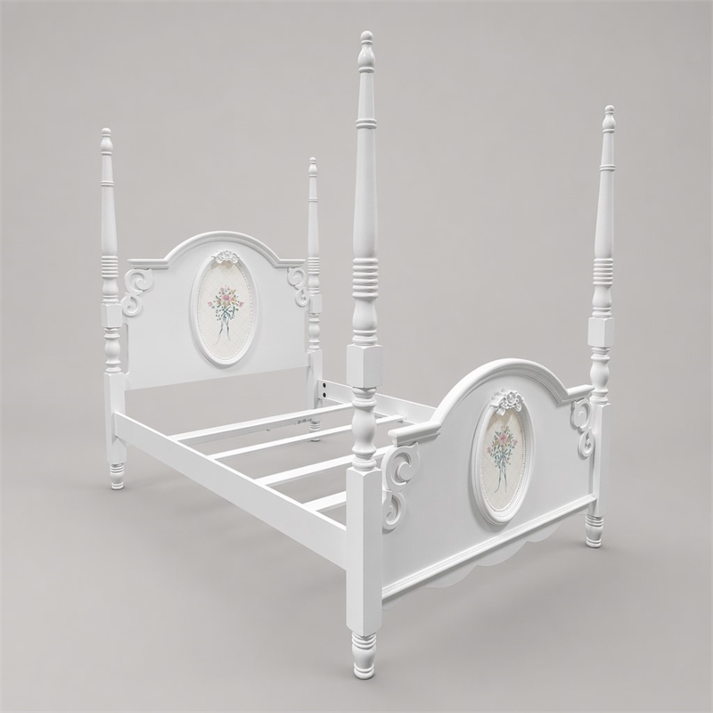 Bowery Hill Contemporary Wooden Twin Poster Bed in White