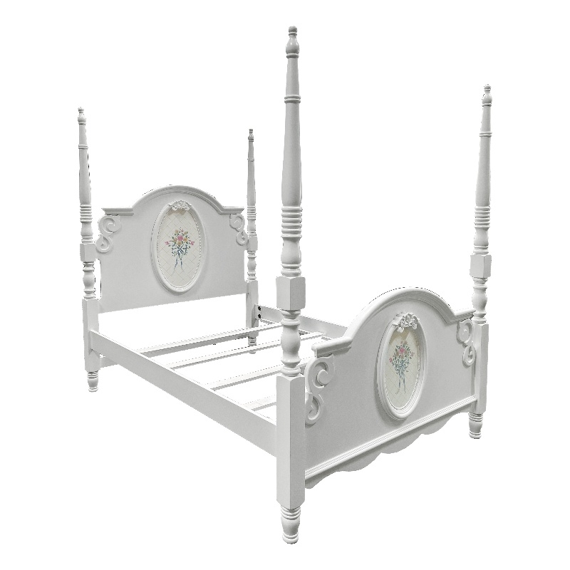 Bowery Hill Contemporary Wooden Twin Poster Bed in White