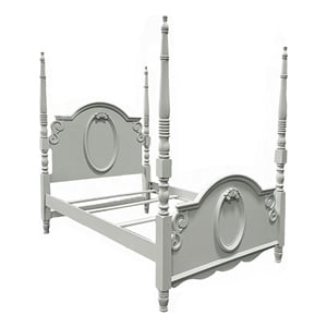 Bowery Hill Twin Poster Bed with Wooden Motifs in Gray Finish