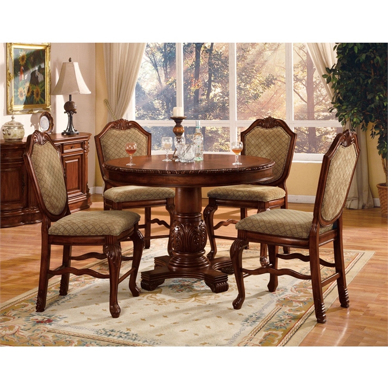 Bowery Hill Counter Height Chair Set of 2 in Fabric and Cherry Finish