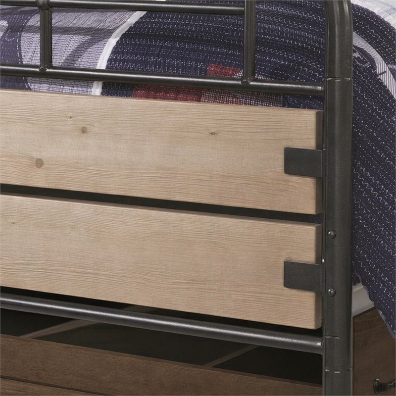 Bowery Hill Wood Twin Trundle Bed with 4 Caster Wheels in Antique Oak