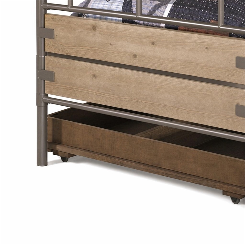 Bowery Hill Wood Twin Trundle Bed with 4 Caster Wheels in Antique Oak