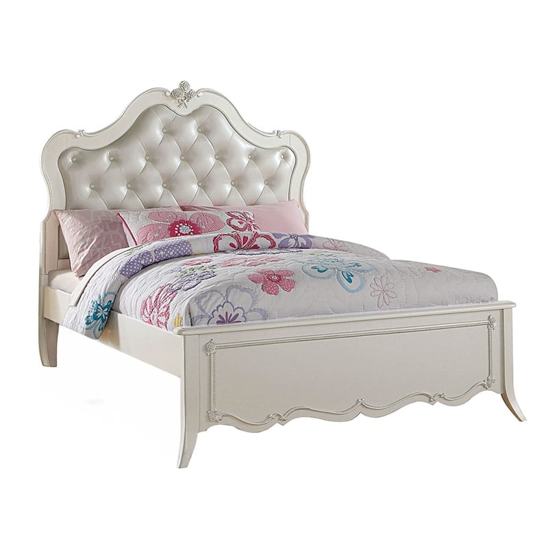 Bowery Hill Full Bed with Tufted Synthetic Leather Headboard in Pearl White