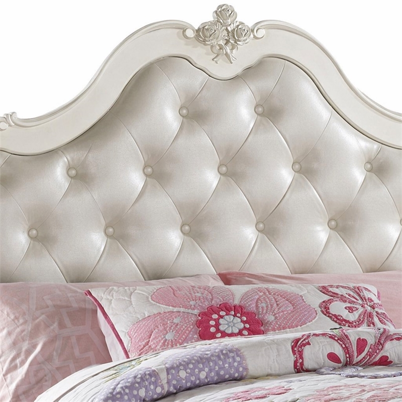 Bowery Hill Full Bed with Tufted Synthetic Leather Headboard in Pearl White