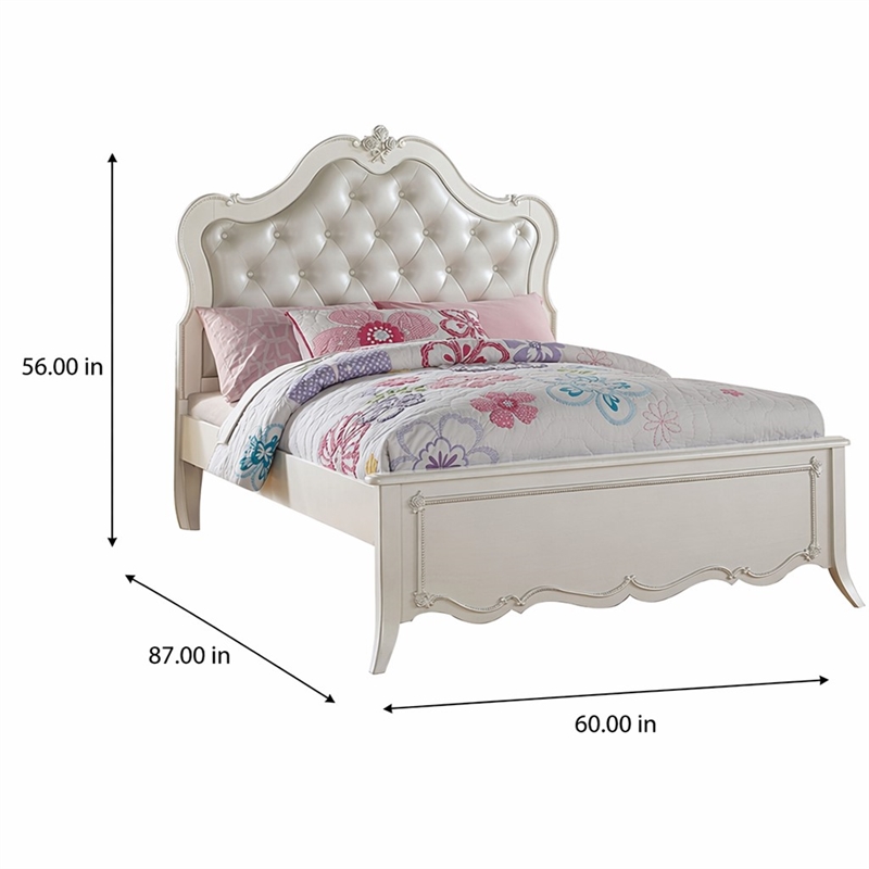 Bowery Hill Full Bed with Tufted Synthetic Leather Headboard in Pearl White