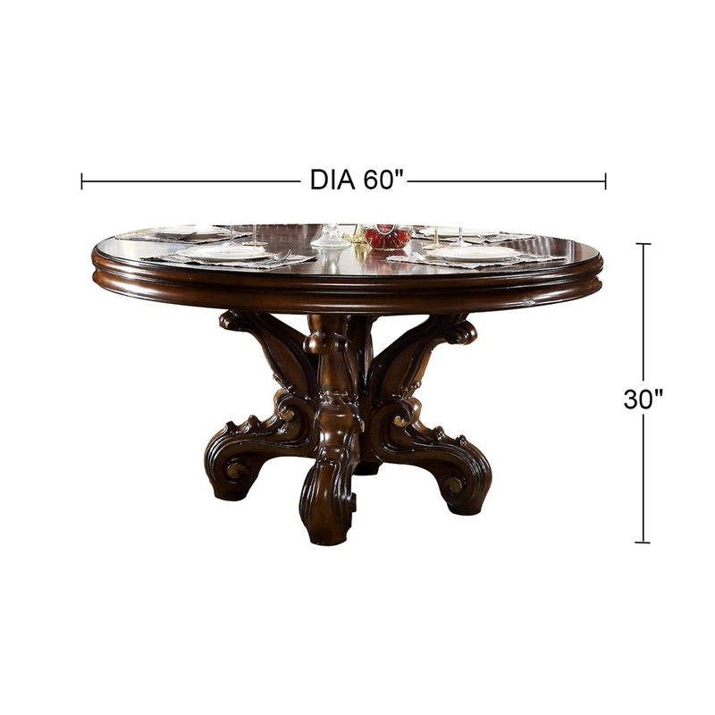 Bowery Hill Round Dining Table with Decorative Base in Cherry Finish
