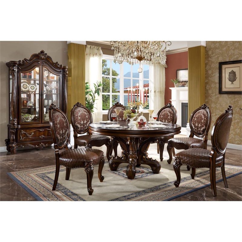 Bowery Hill Round Dining Table with Decorative Base in Cherry Finish