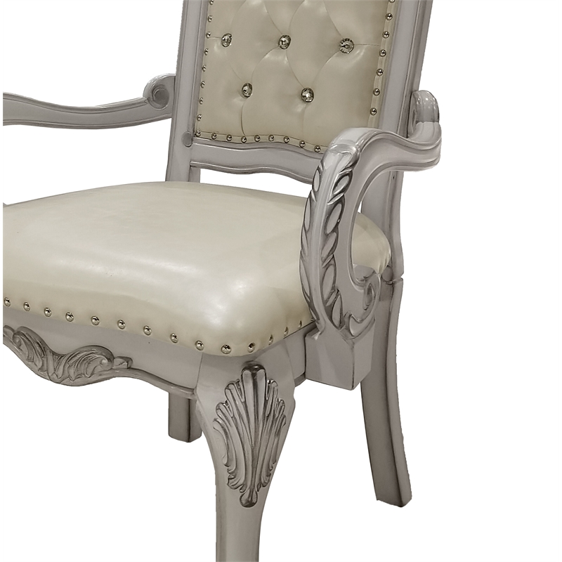 Bowery Hill Wooden Frame Arm Chairs with Faux Leather in White (Set of 2)