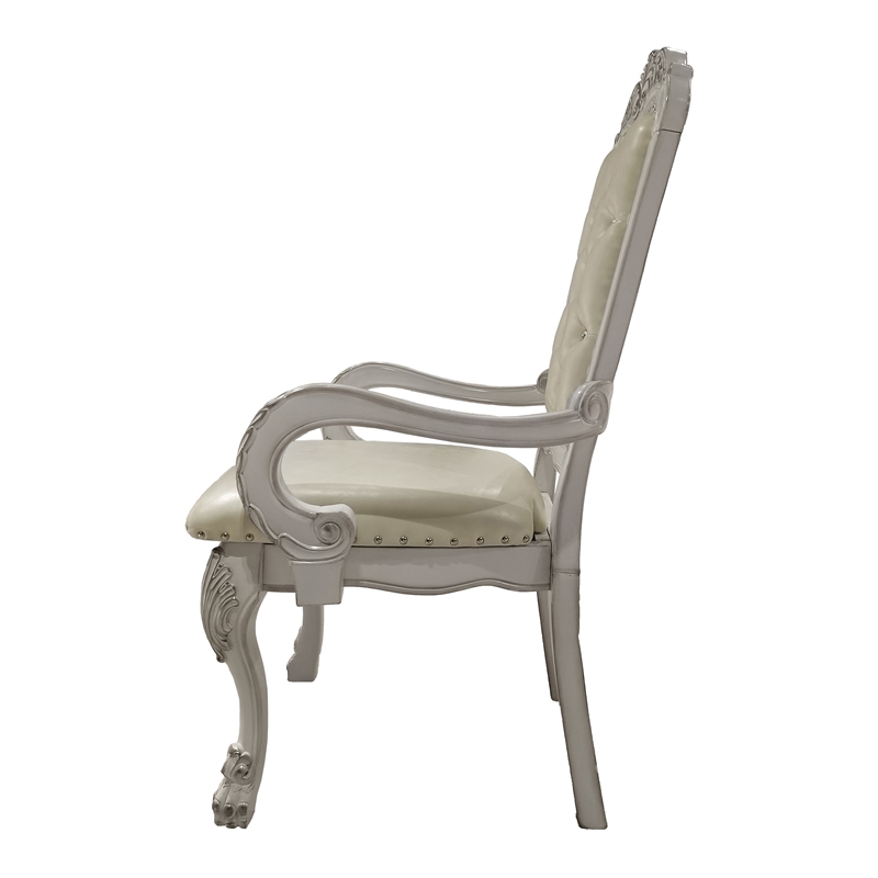 Bowery Hill Wooden Frame Arm Chairs with Faux Leather in White (Set of 2)