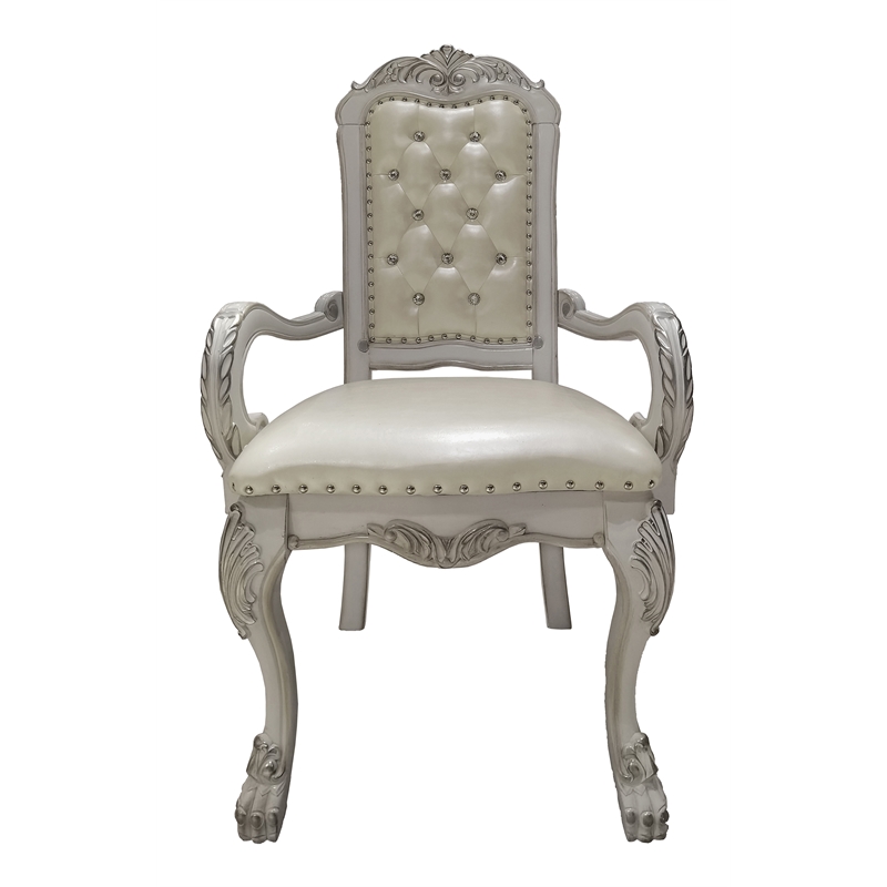 Bowery Hill Wooden Frame Arm Chairs with Faux Leather in White (Set of 2)