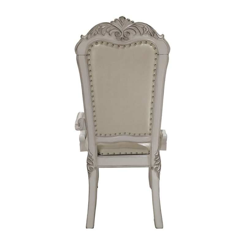 Bowery Hill Wooden Frame Arm Chairs with Faux Leather in White (Set of 2)