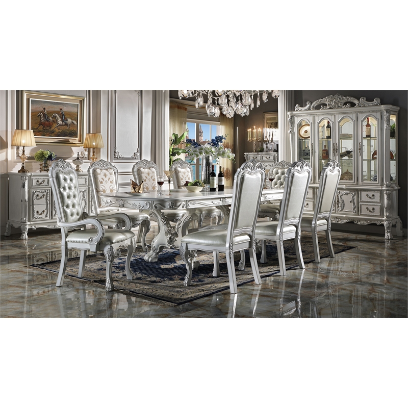Bowery Hill Wooden Frame Arm Chairs with Faux Leather in White (Set of 2)