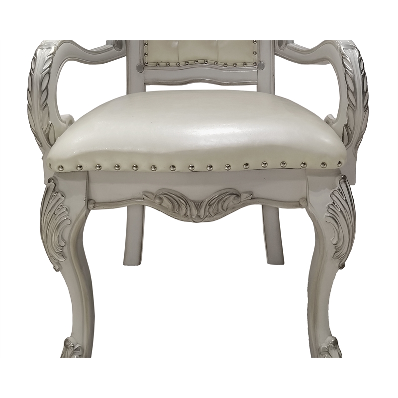 Bowery Hill Wooden Frame Arm Chairs with Faux Leather in White (Set of 2)