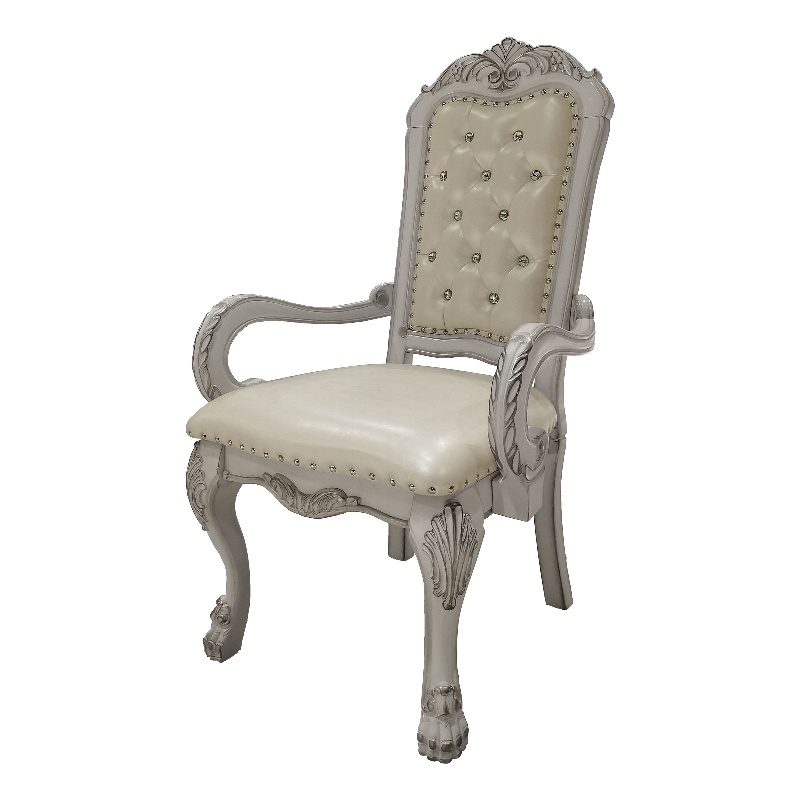 Bowery Hill Wooden Frame Arm Chairs with Faux Leather in White (Set of 2)