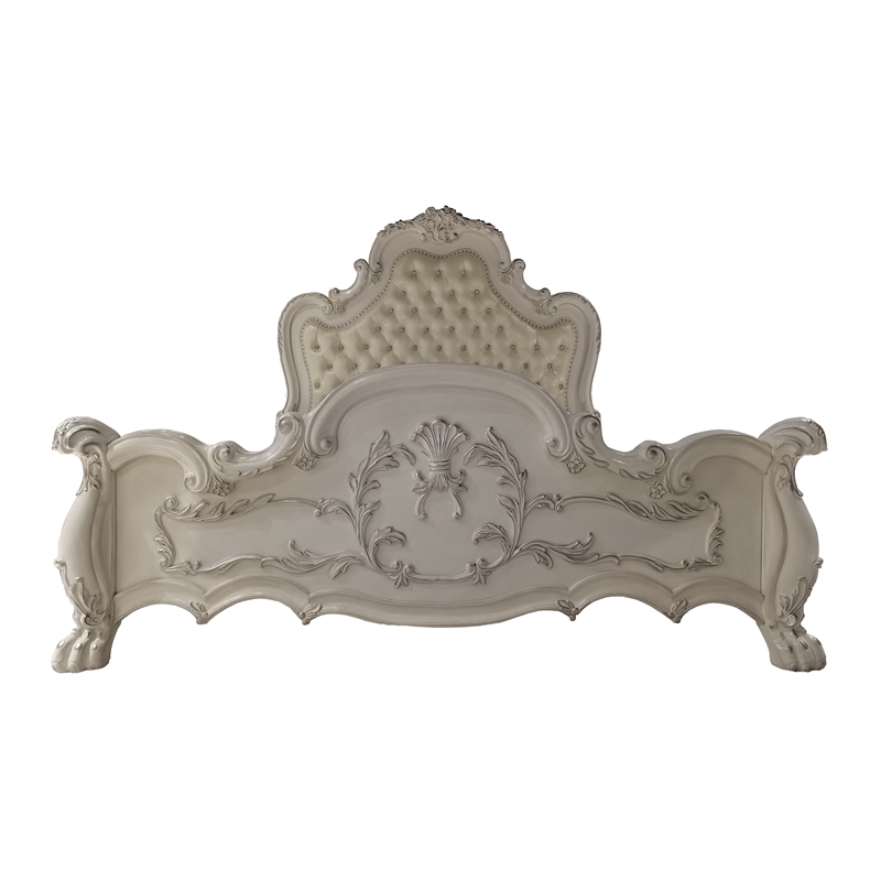 Bowery Hill California King Wooden Bed with Faux Leather in Bone White