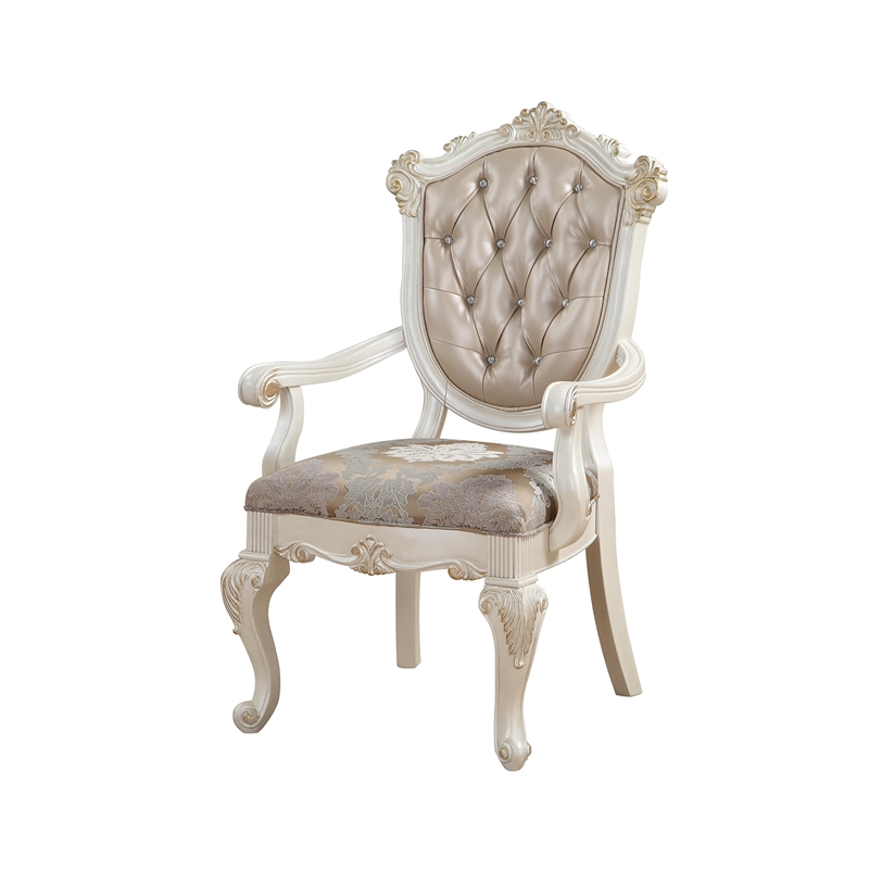 Bowery Hill Arm Chair Set in Rose Gold Synthetic Leather & Pearl White