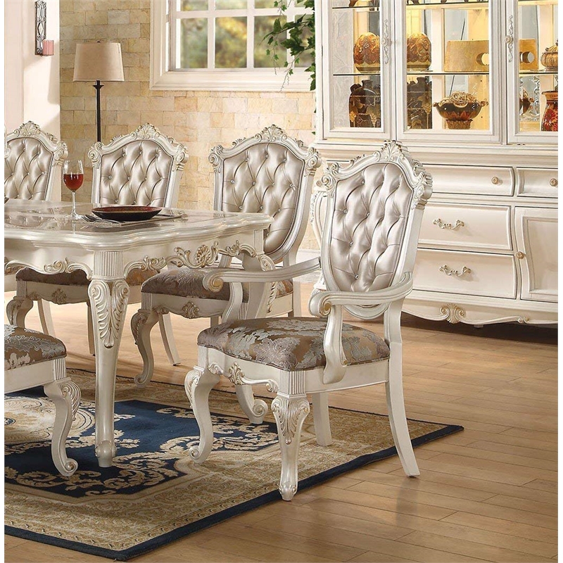 Bowery Hill Arm Chair Set in Rose Gold Synthetic Leather & Pearl White