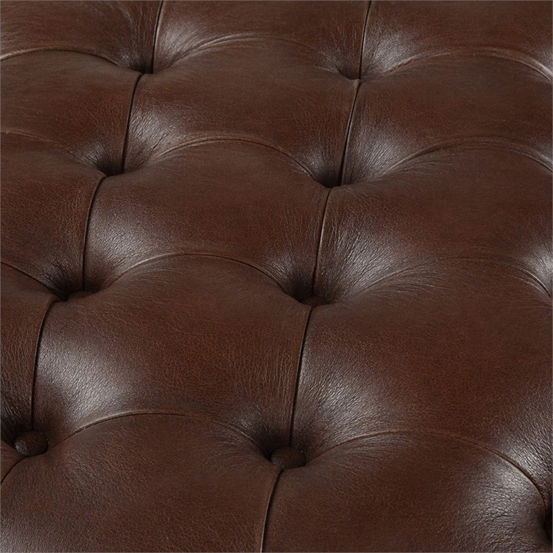 Bowery Hill Upholstered Chaise with Pillow in Leather and Cherry Finish