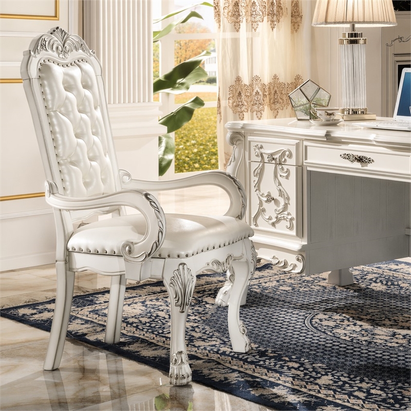 Bowery Hill Executive Office Chair in Synthetic Leather with Bone Finish