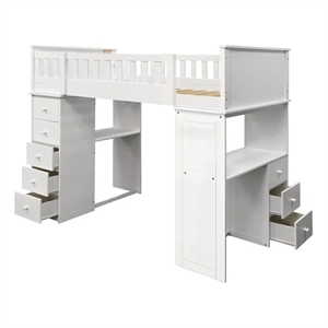 Bowery Hill Twin Loft Bed in White with Desk and Storage