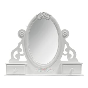 Bowery Hill Wooden Mirror with 2 Jewelry Drawers in Grey
