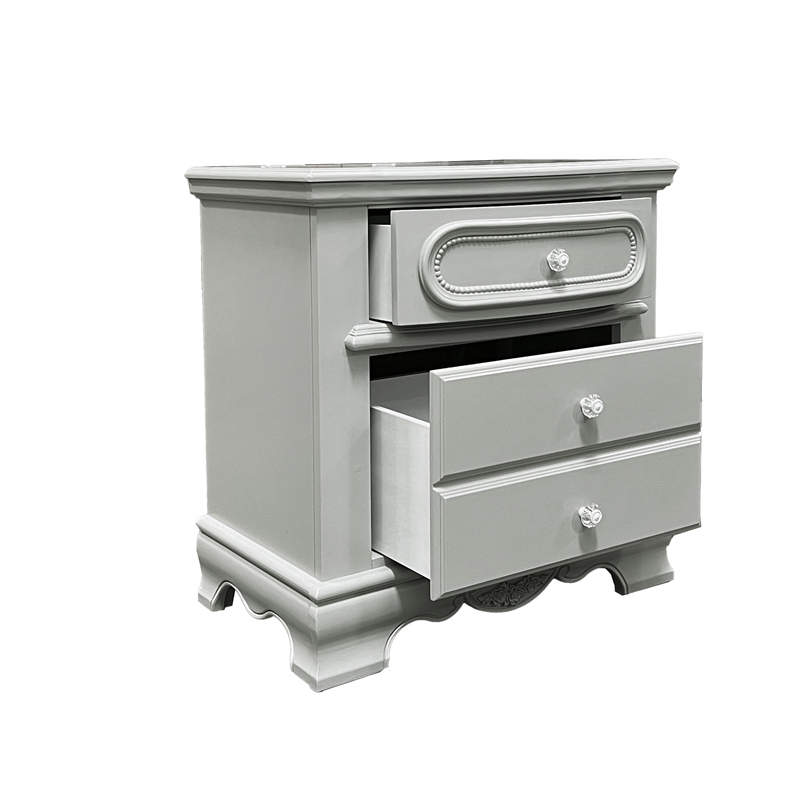 Bowery Hill Gray Wooden Nightstand with 2 Drawers and Felt Lining