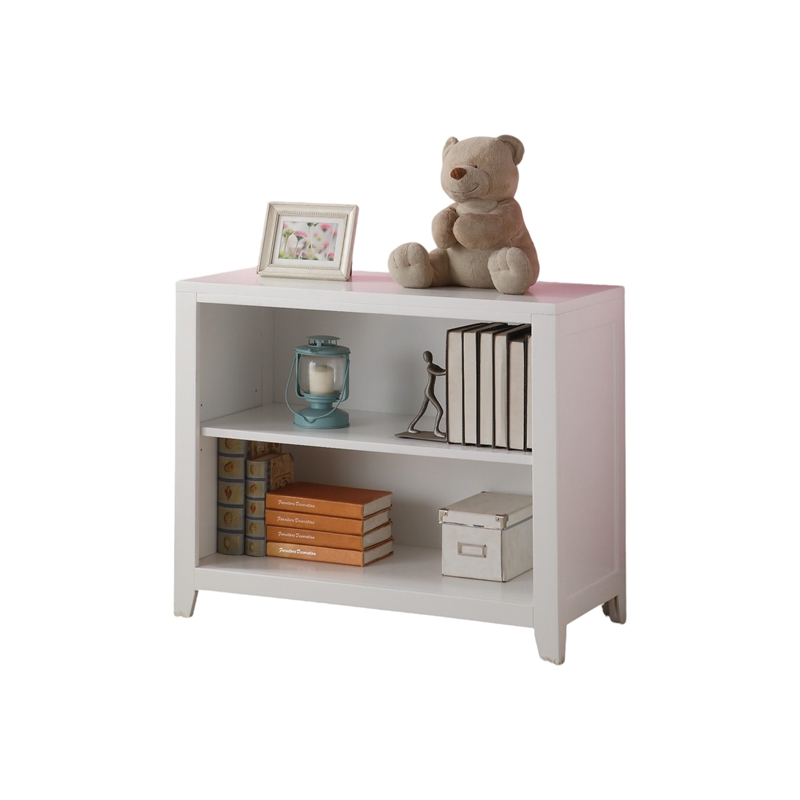 Bowery Hill Wooden Adjustable Shelf White Bookcase with Tapered Legs