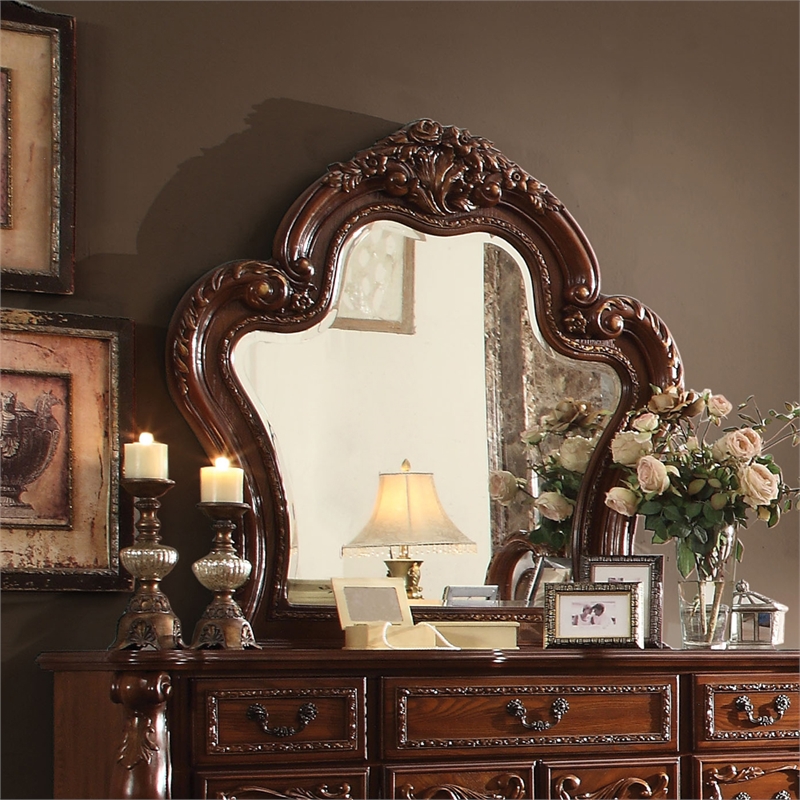 Bowery Hill Cherry Oak Mirror with Beveled Edge and Arched Trim