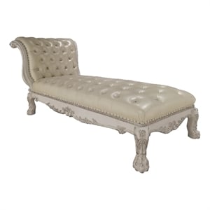 Bowery Hill Faux Leather Chaise in Bone White with Rolled Back