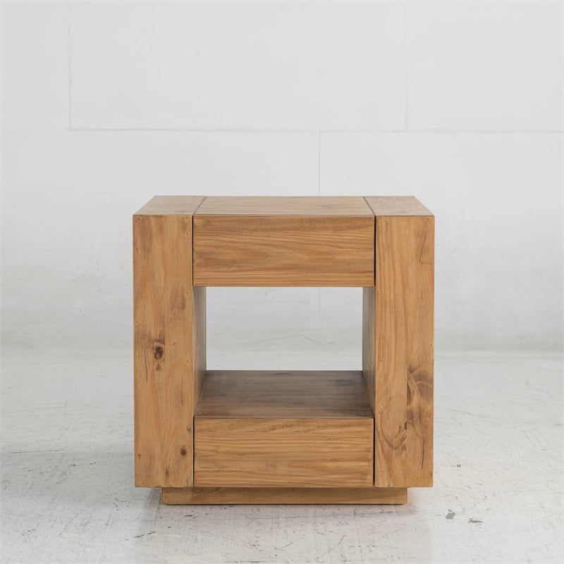 Bowery Hill Contemporary Square End Table with 2 Drawers in Oak