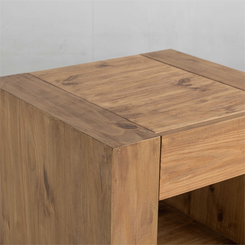 Bowery Hill Contemporary Square End Table with 2 Drawers in Oak