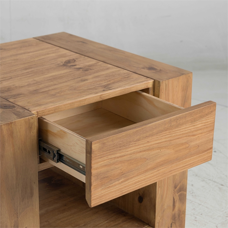 Bowery Hill Contemporary Square End Table with 2 Drawers in Oak