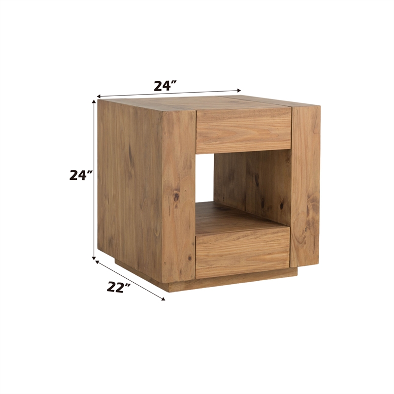 Bowery Hill Contemporary Square End Table with 2 Drawers in Oak