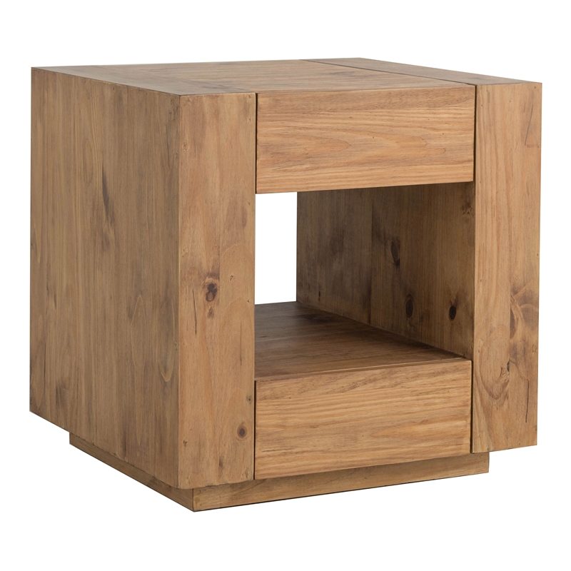 Bowery Hill Contemporary Square End Table with 2 Drawers in Oak
