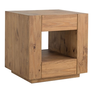 Bowery Hill Contemporary Square End Table with 2 Drawers in Oak