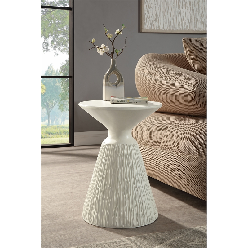 Bowery Hill Cement Concrete Accent Table in Natural White Finish