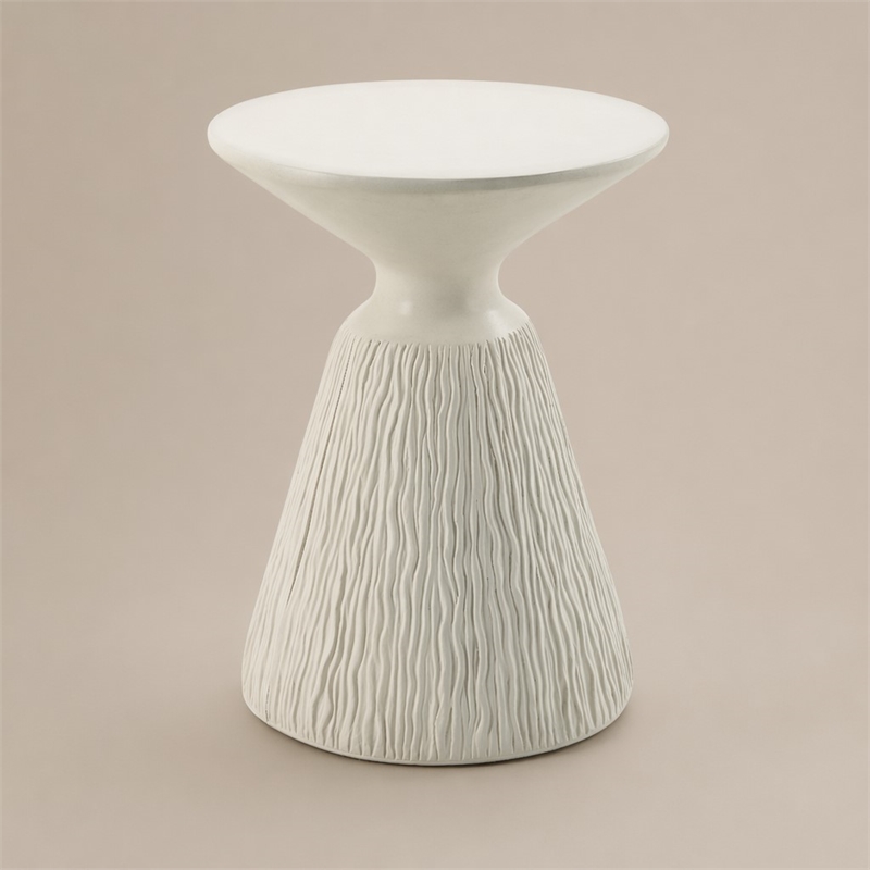 Bowery Hill Cement Concrete Accent Table in Natural White Finish