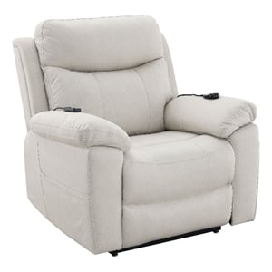 Bowery Hill Microfiber Power Recliner with Lift and Massage in Beige