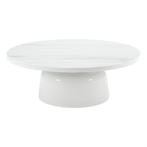 Bowery Hill 40&quot Round Coffee Table in Marble and White Finish