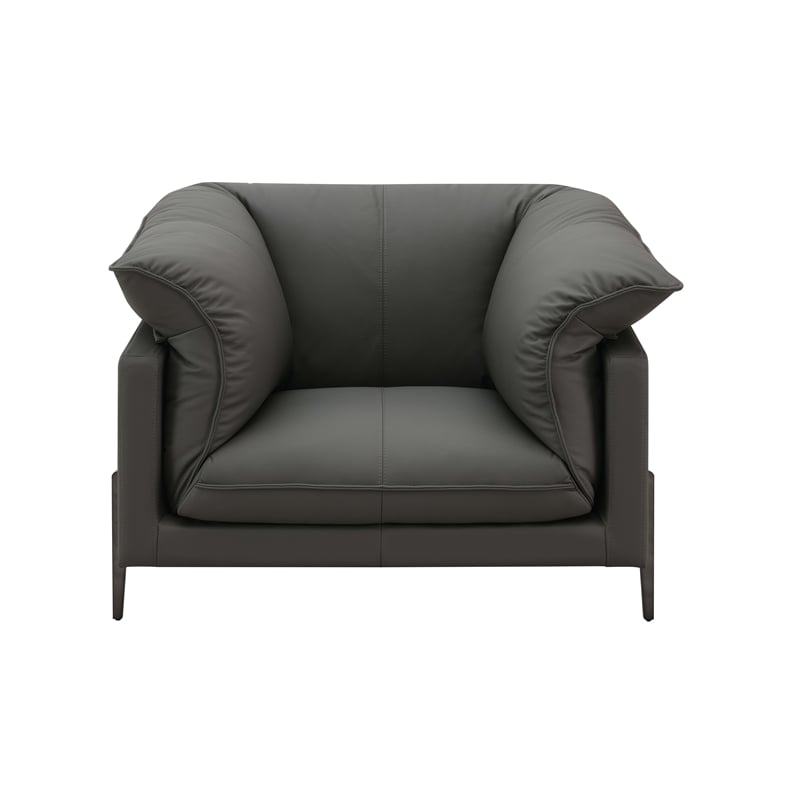 Bowery Hill Wood & Leather Upholstered Chair with Metal Legs in Black