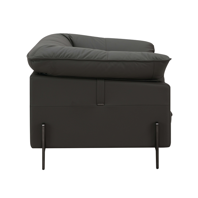 Bowery Hill Wood & Leather Upholstered Chair with Metal Legs in Black