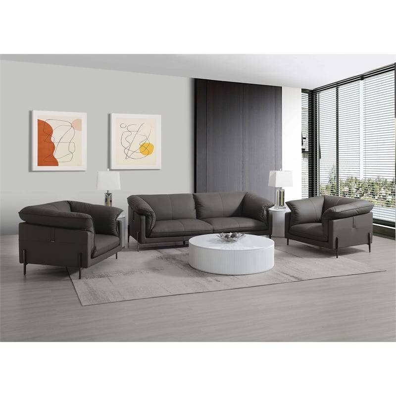 Bowery Hill Wood & Leather Upholstered Chair with Metal Legs in Black